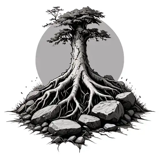 Sketch Of The Roots Of The Tree That Sprouted Through The Stones