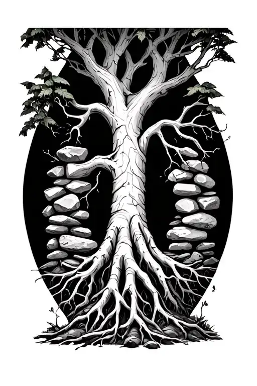 Sketch Of Long Tree Roots That Sprout Through Stones