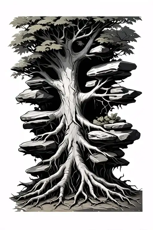 Sketch Tree Roots That Sprout Through Stones