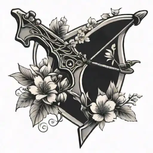 Crossbow And Arrow Design With Japanese Cherry Blossoms