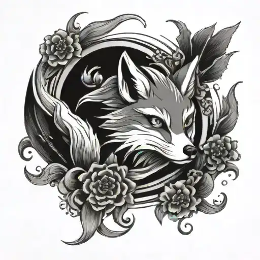 Nine Tailed Fox And Higanbana Flowers