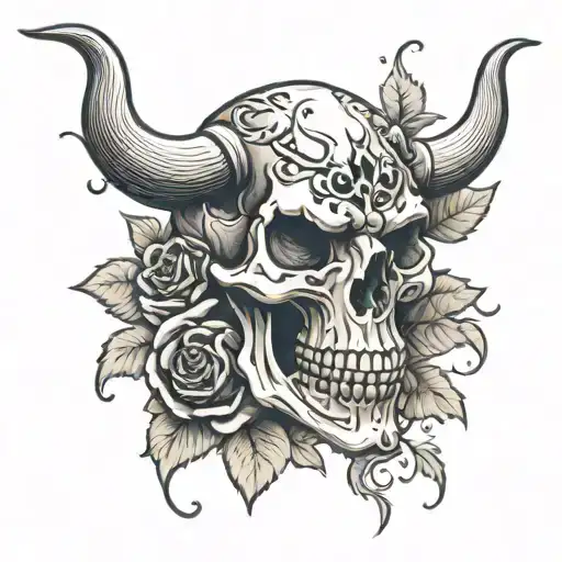 Skull Bull And Flowers And Vines Wrapped