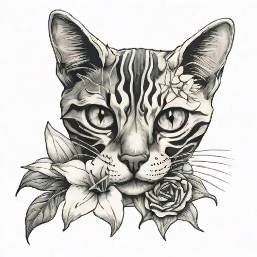 Cat Skeleton And Lily Flower