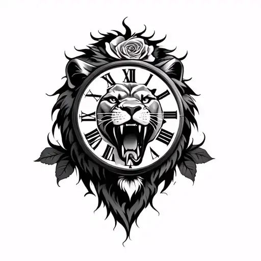 Rose Clock Lion Roaring