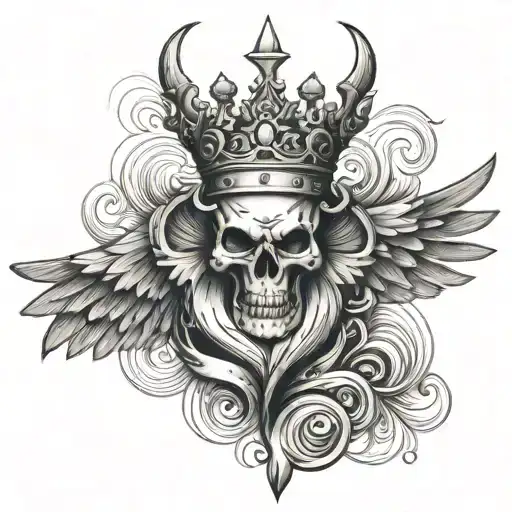 Heart With Wings And 3 Point Crown And Devil Tail
