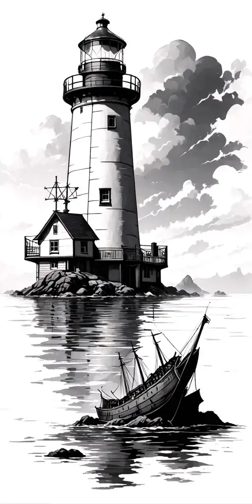 The Peggy's Cove Lighthouse With A Shipwreck On The Rocks In Front Of It