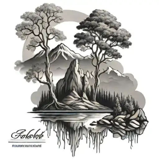 Fit Tree And Moutains With Lake