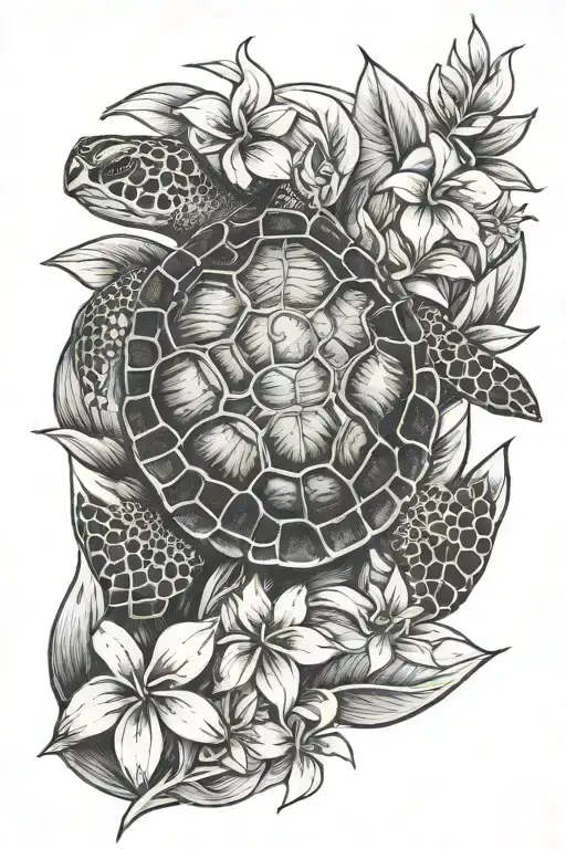 Turtle And Frangipani Bali Fine