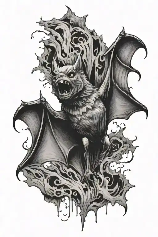Screaming Bat Open Wings Spread Wide To The Sides Representing Strength And Fear