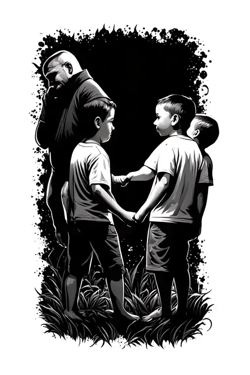 Dad And Two Sons Holding Hands