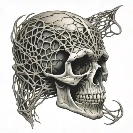Realistic Skull With Webs Entwined