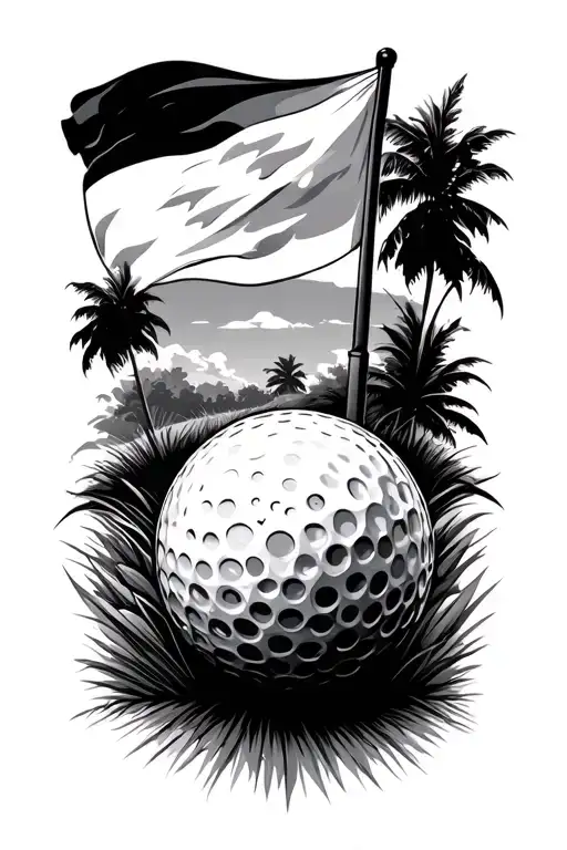 Golf Ball Path Leading Toward Flag