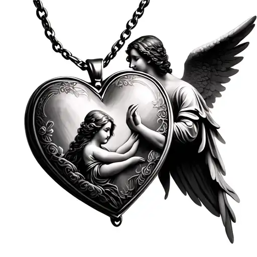 Heart Shaped Locket With Angel Holding