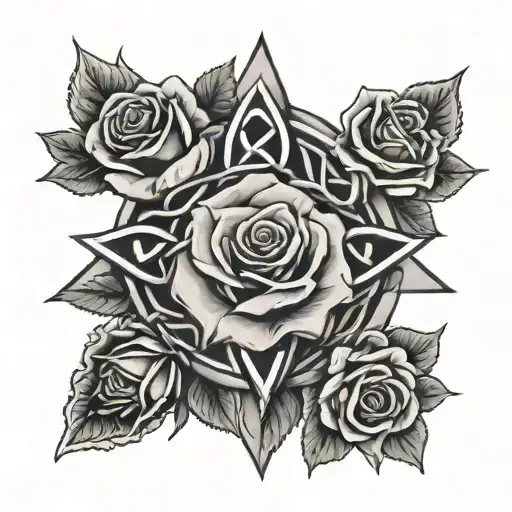 Celtic Trinity With Roses And Lavender Flowers