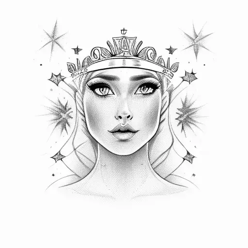 An Elegant Portrait Of A Latina Woman With Flowing Hair And A Crown Of Stars