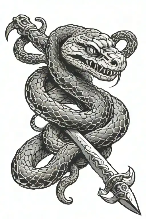 Snake Wrapped Around Sword Piercing