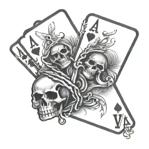 Skeleton Hand Holding Pair Of Aces