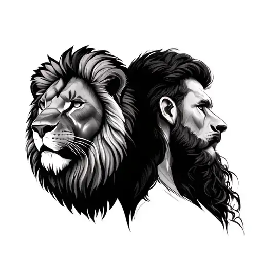 Man And Lion Face As One