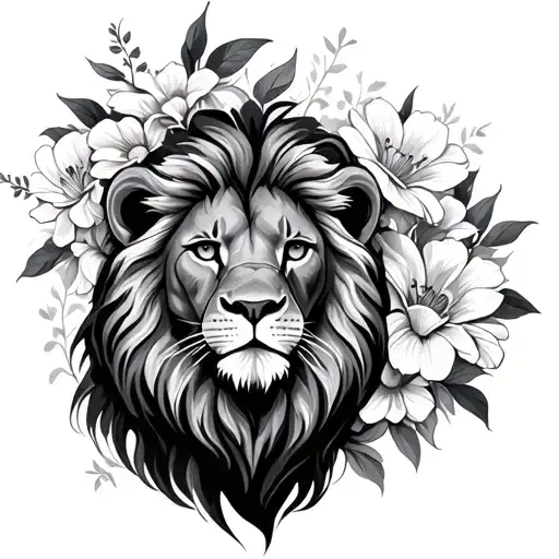 Lion And Flowers Growing