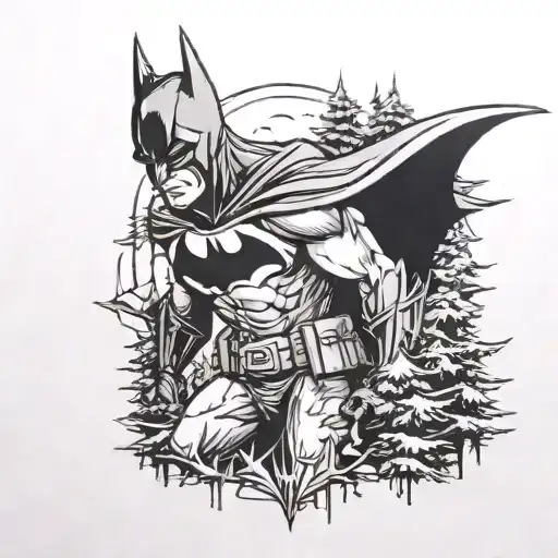 Batman With Pine Trees Background Looking