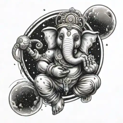 Ganesh With Stars In Space Theme And Astronaut