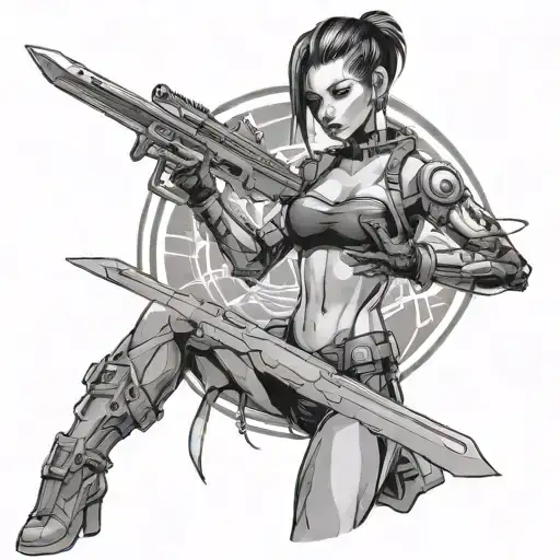 Cyberpunk Sexy Woman Holding A Sword