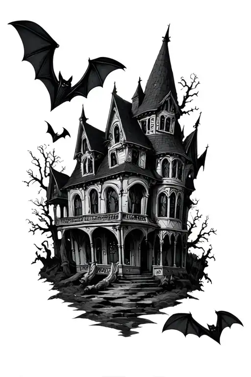 Gothic Bats And Haunted House