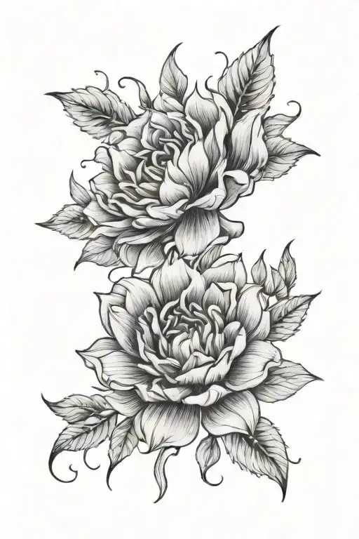 Lakspur And Mum Fine Line Tattoo Design