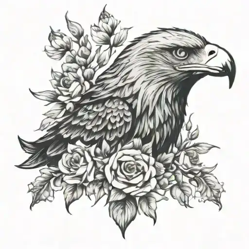 Eagle Wolf And Flowers Neck