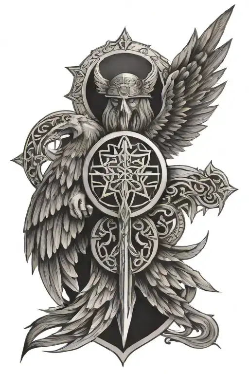 Odin Symbol With Valkeryie Wings
