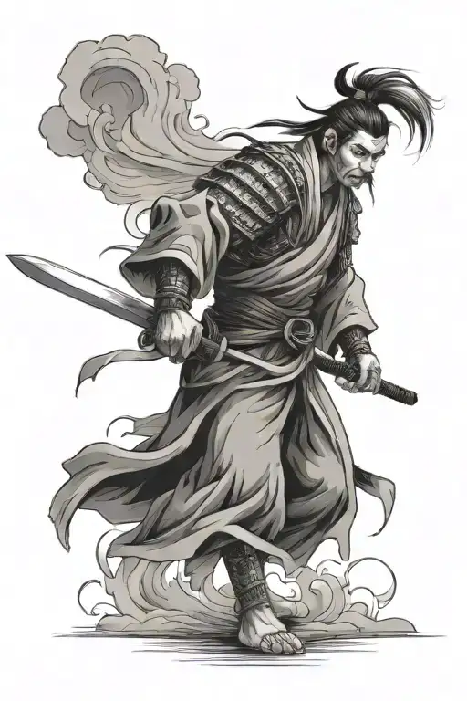 Japanese Warrior Wielding A Sword
