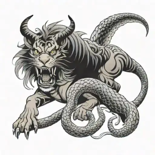 Chimira With The Body And Heads Of A Dragon Tiger And Ram With A Snake Tail