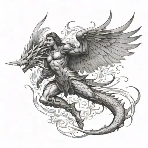 Archangel Michael Killing A Dragon Breathing Fire