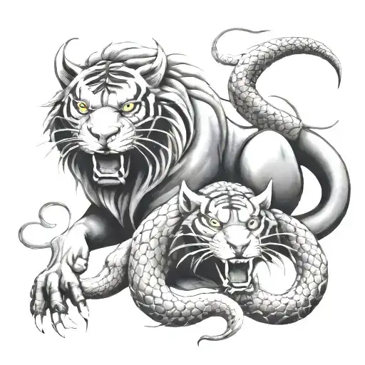 Chimira With The Body And Heads Of A Dragon Tiger And Ram With A Snake Tail