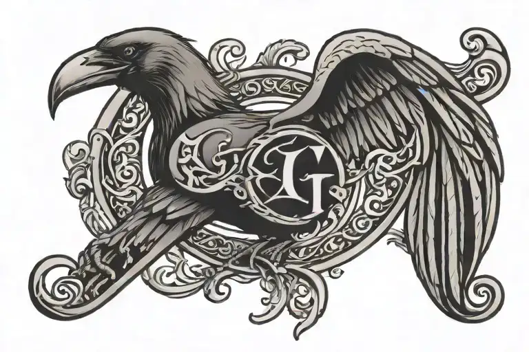 Viking Raven And Initials G A H Letter Inside