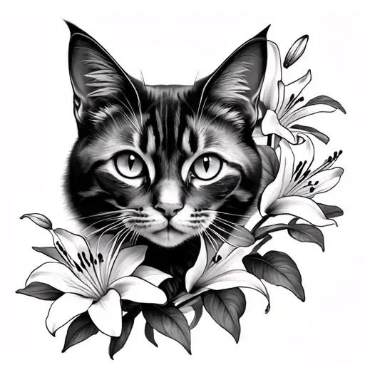 Cat And Lilly Flowers