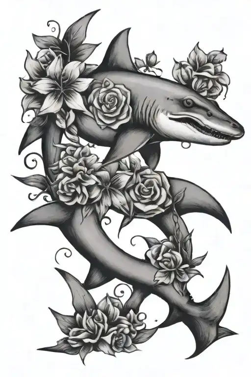 Hammerhead Shark From Above With Flowers