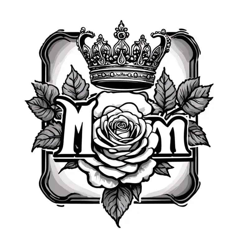 Mom Name A Rose And A Queen Crown