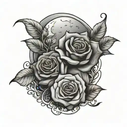 Moon And Rose Intertwined Within