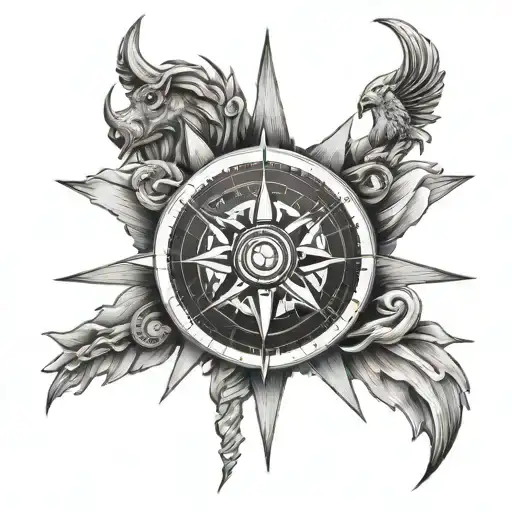 Compass Rose With A Capricorn Seagoat