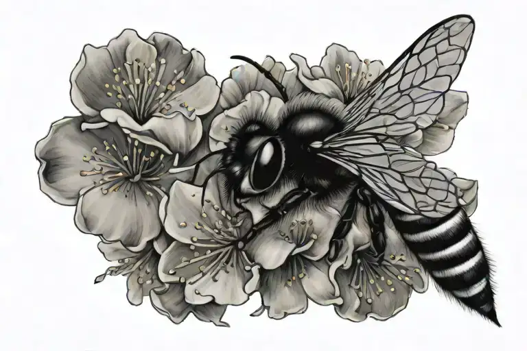 Bee And Sakura Flowers