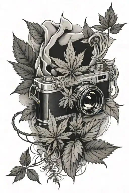 Photographer And Weed Leaf Intertwined