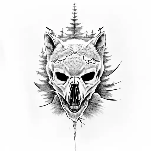 Lower Arm Sleeve Pine Tree Wolf Skull