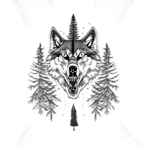 Lower Arm Sleeve Pine Tree With Wolf Skull