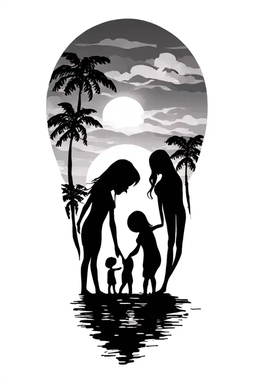 Family Silhouette Sunset Silhouette