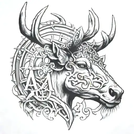 Buck Head With Roman Numerals At Top And Bottom