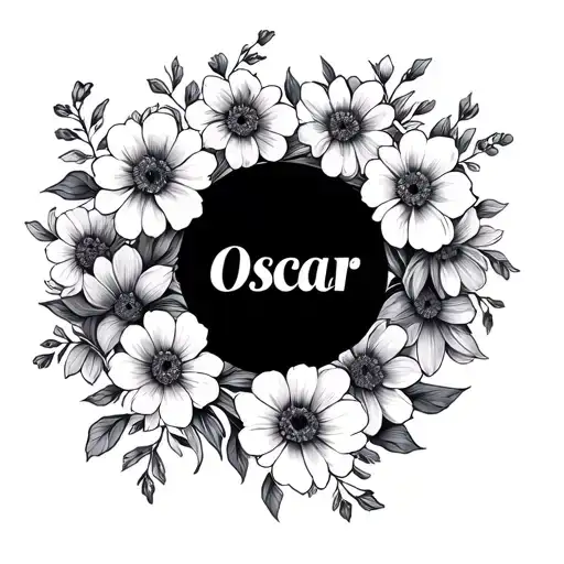 Circle Of Flowers With Name Oscar In Middle It Is Surrounded