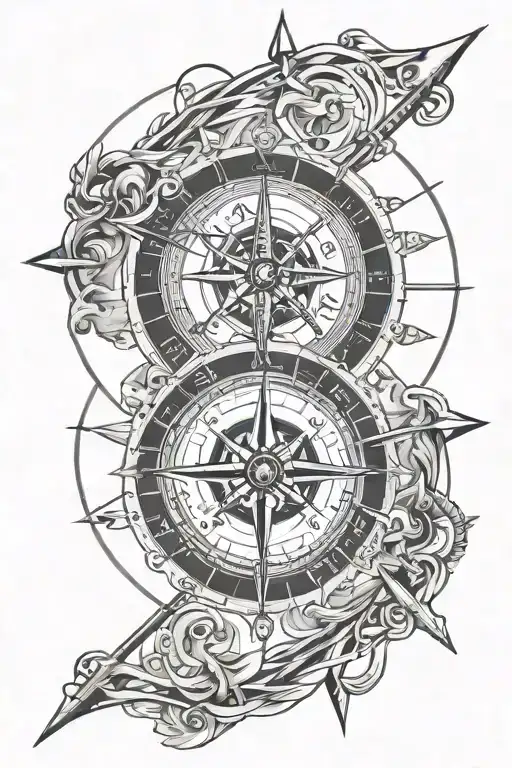 Sagittarius And Cancer Zodiac Sign Intertwined With A Compass