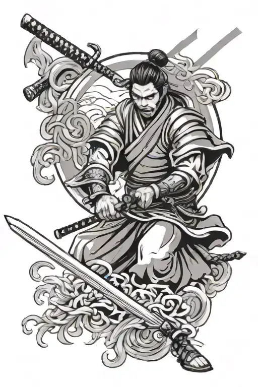Samurai With Ying Yang And Sword