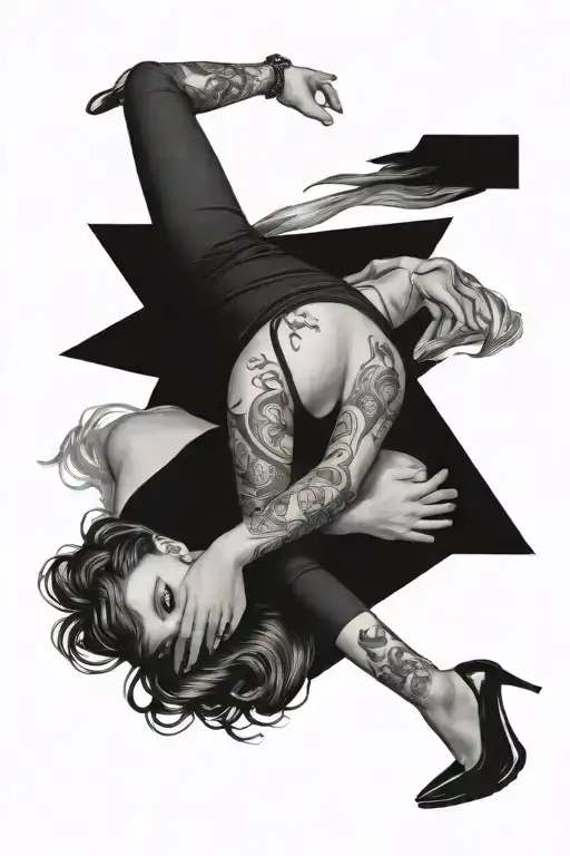 Lady In Black Dress Lying Forearm Sticking